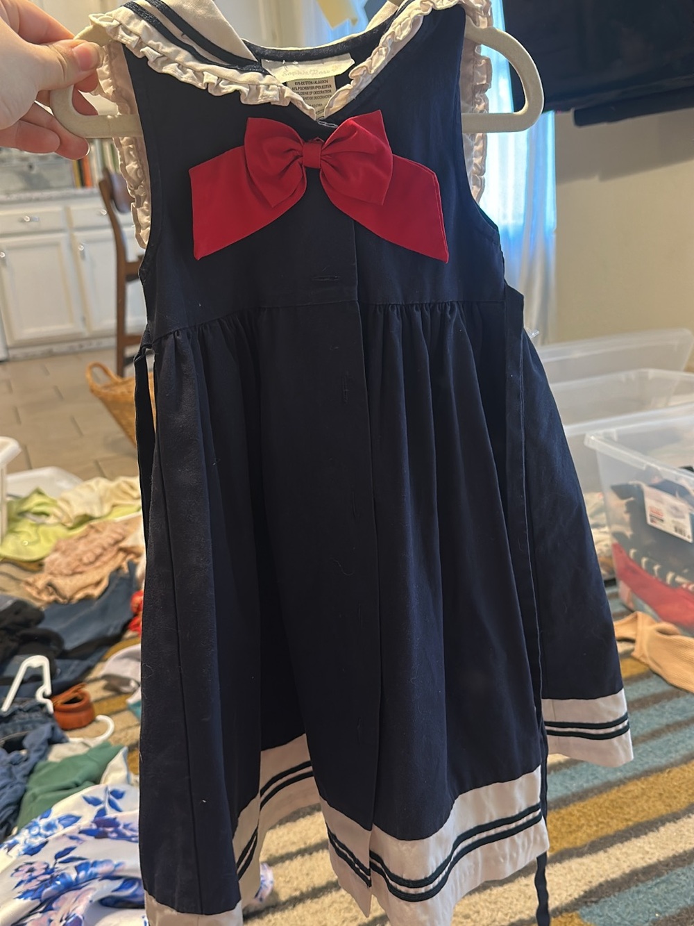 Navy Sailor Dress with Red Bow